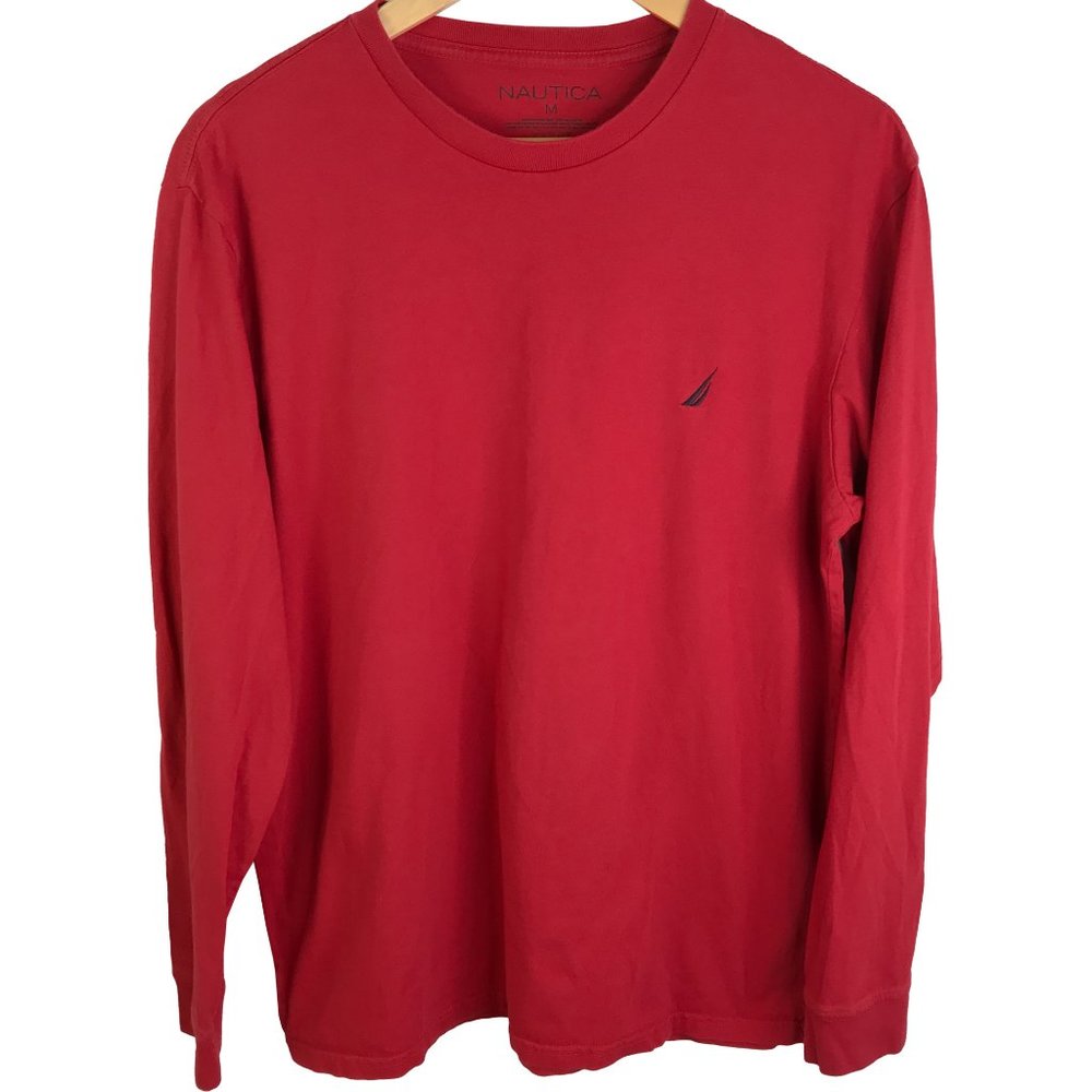 Nautica Mens M Long Sleeve Tee Cotton Red